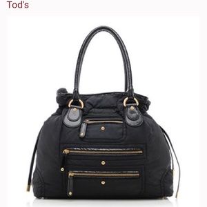 TOD’S black nylon and leather trim bag